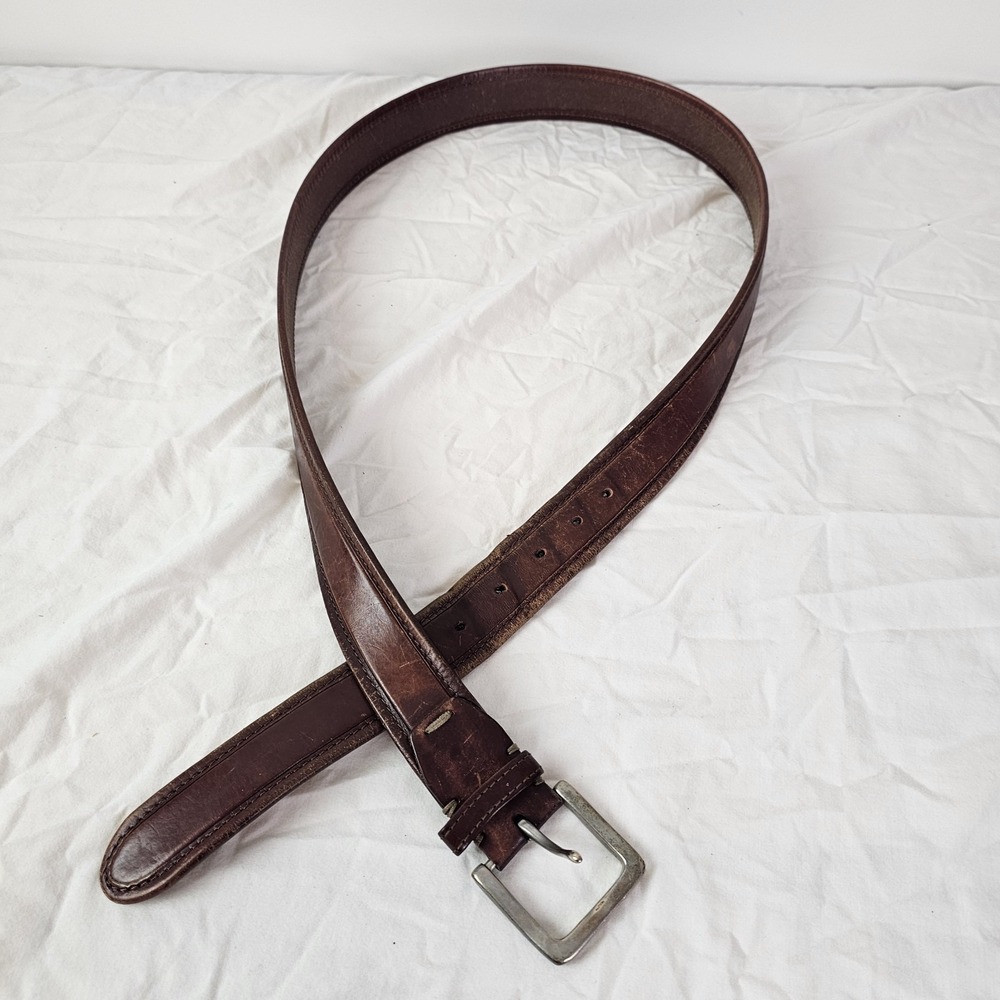 Lucky Brand Mens Genuine Leather Belt Brown Size 42 Silver Buckle Workwear Ranch